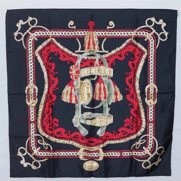 HERMES Carre90 Scarf ""BRIDE DE COUR"" Silk Black Auth BA4252 - Picture 14 of 14